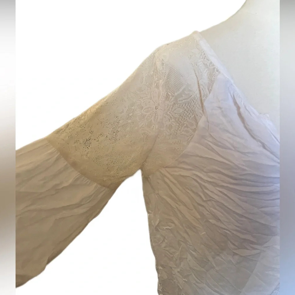 Solemio white lace detail 3/4 sleeve loose fit bohemian blouse top women’s sz m